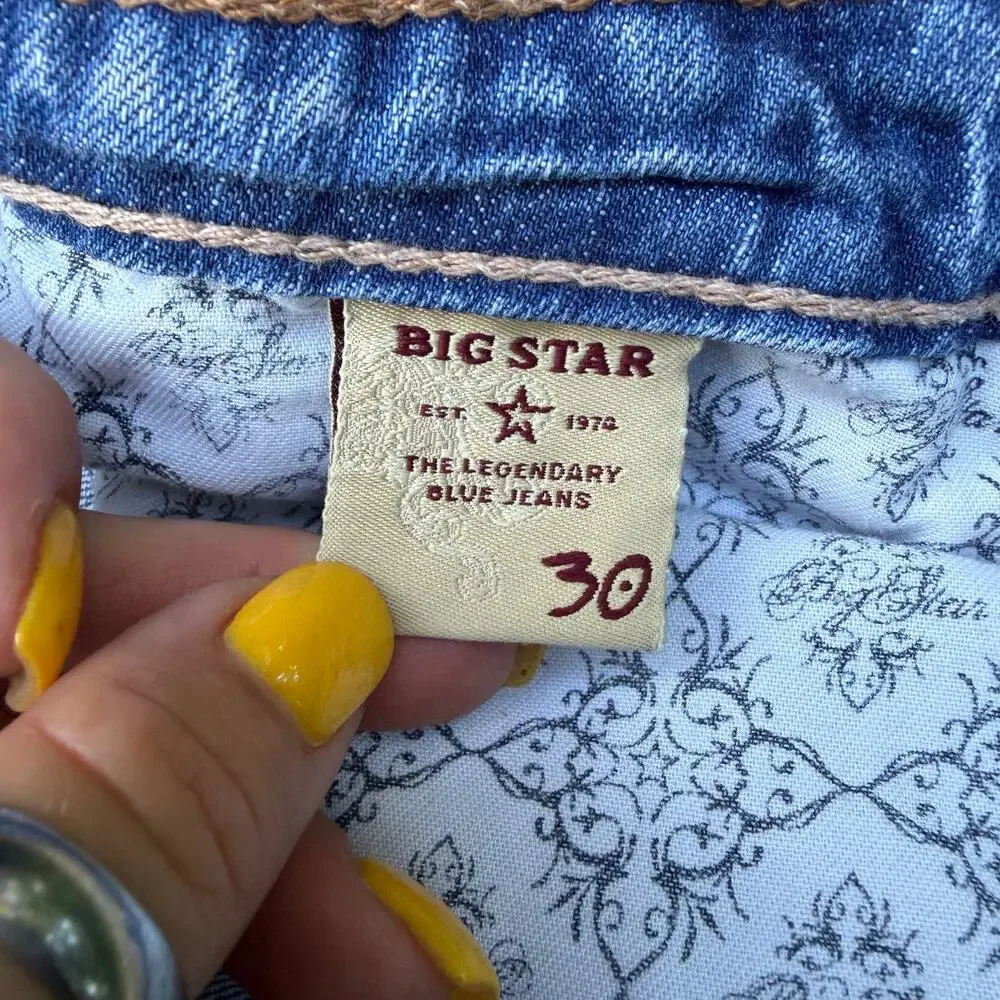 Y2K Big Star Maddie Mid Rise Fit Whiskered Blue Jean Shorts Size 30
